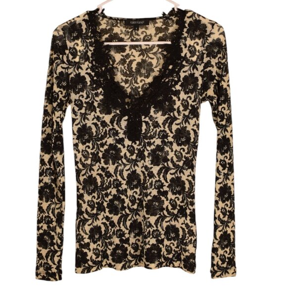 Karen Kane Tops - Karen Kane Lace Embroidered Floral Top Dark Romantic Date Night Whimsical Goth S